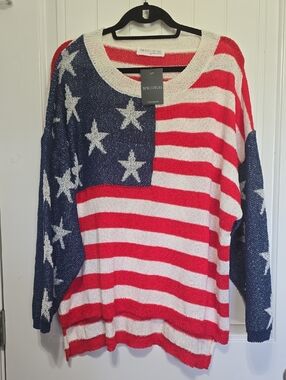 Impressions Patriotic Star Stripe Crewneck Sweater in Red, White & Blue
